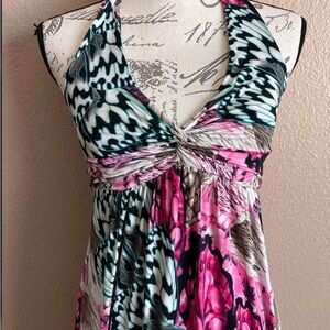 Body Central Abstract Teal & Pink Maxi Dress